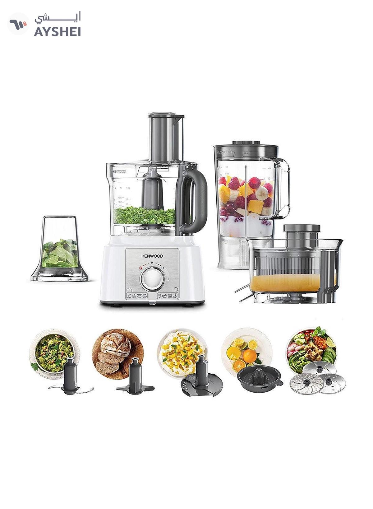 KENWOOD Food Processor, Bowl, 1.5L Blender, 11 Attachments, 3 Stainless Steel Disks, Blender, Grinder, Juicer Extractor, Whisk, Dough Maker, Citrus Juicer 3 L 1000 W FDP65.750WH white-0-portrait