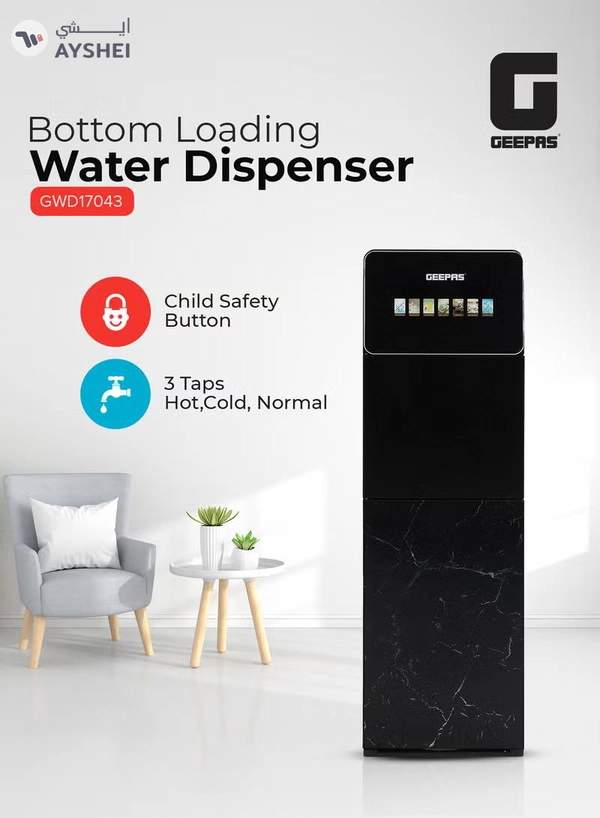 Geepas Digital Bottom Loading Water Dispenser tainless Steel Tank, Touchscreen Display/ 6 Preset Temperatures, Hot and Cold Use, Luxury Design, Perfect for Home, School, Apartments, Office, etc./ Black, 2 Year Warranty GWD17043 BLACK