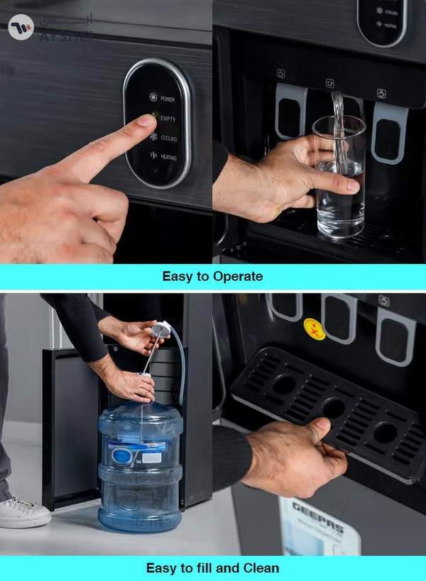 GEEPAS Bottom Loading Water Dispenser| Normal, Hot and Cold Function, Compressor Cooling, And 3 Taps| Cold Temperature: 4-12 Degrees Celsius; Hot Temperature: 85-95 Degrees Celsius| Perfect For Home And Office| Metallic grey, 2 Year Warranty GWD17037 Grey & Black