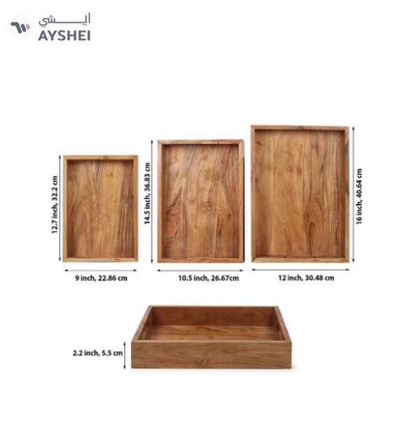 REZLAN UAE 3-Piece Set Handcrafted Acacia Wood Trays