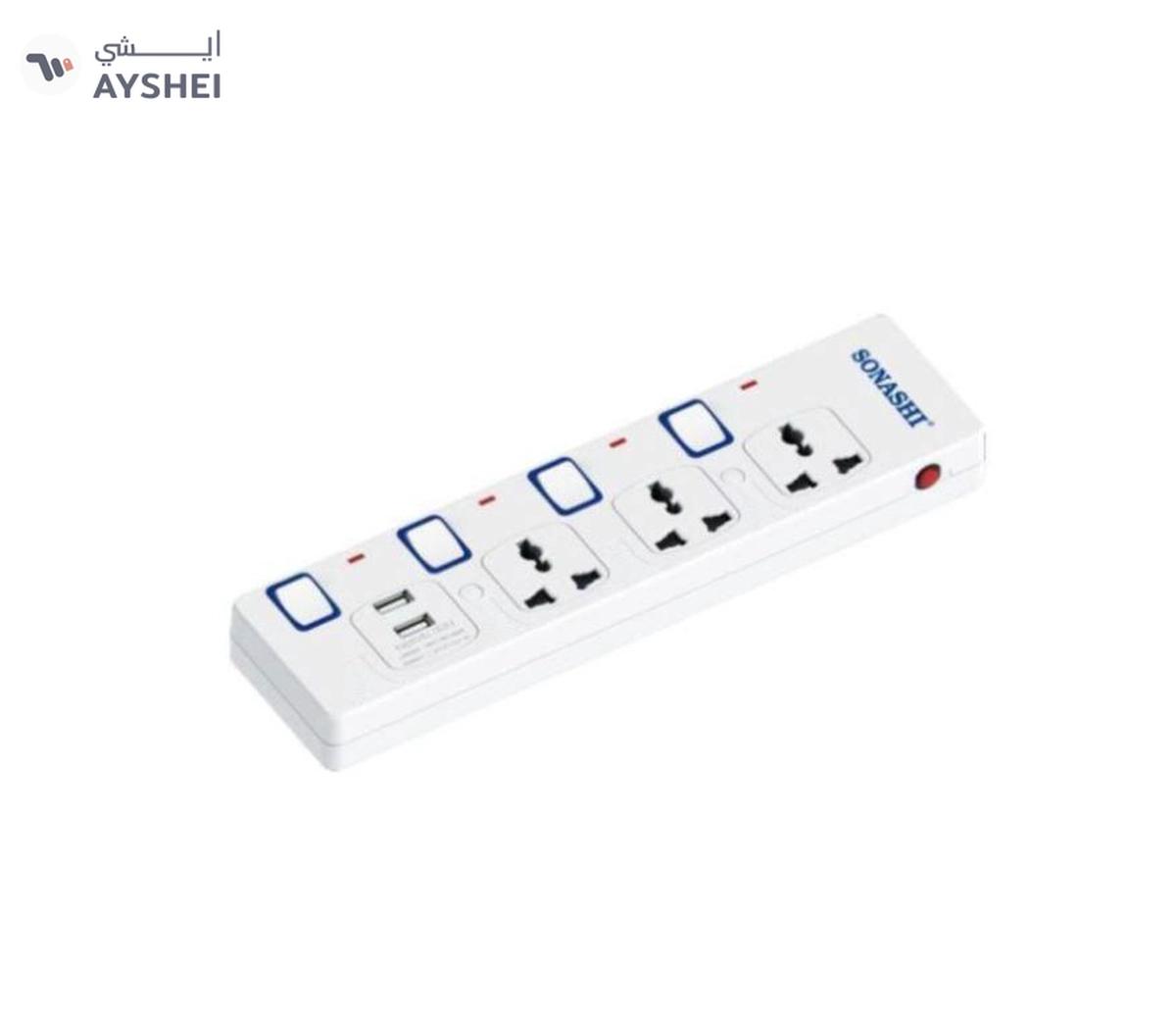 Sonashi 3Way Extension Socket with USB Port Long 3M Copper AC Cord with Independent Switch Light-0-landscape