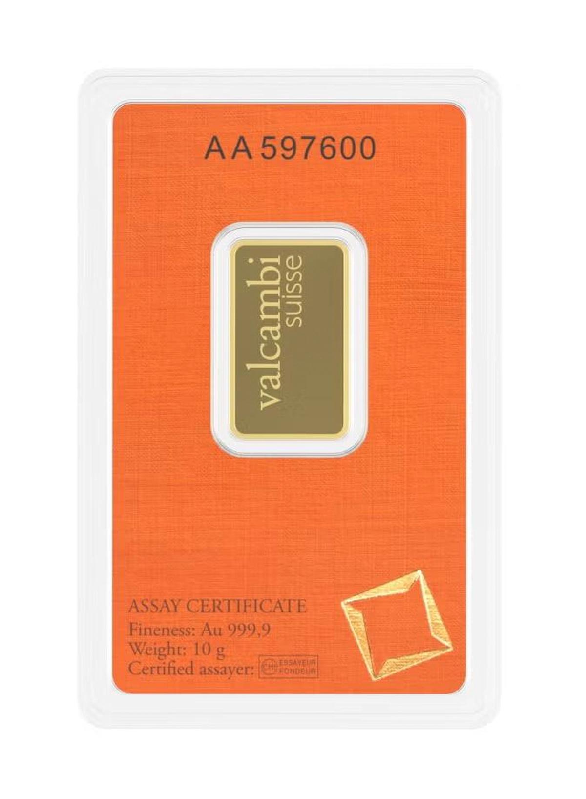 Valcambi Suisse 10g 24K (999.9) Pure Minted Gold Bar - Variable Design-0-portrait