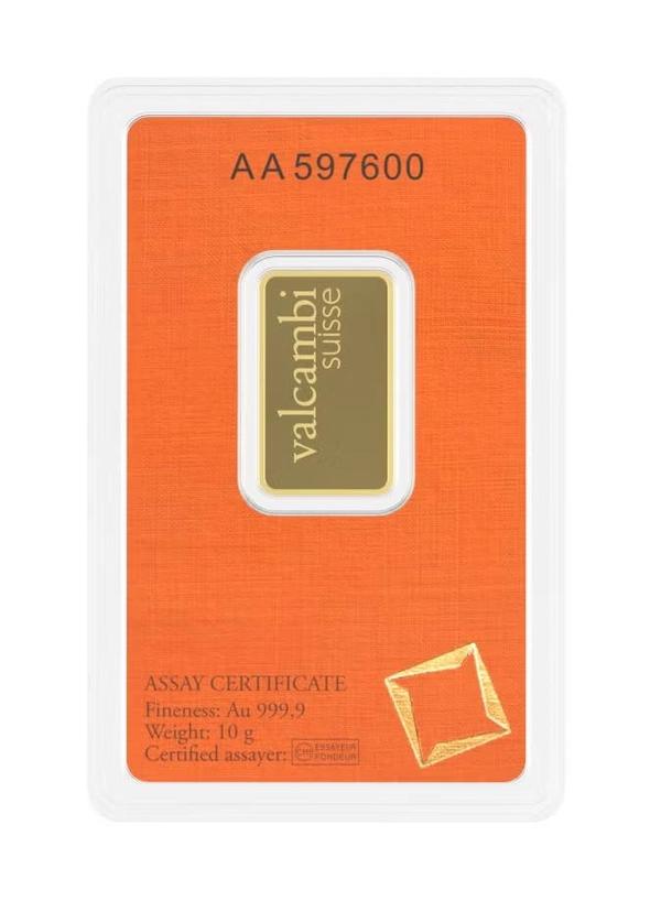Valcambi Suisse 10g 24K (999.9) Pure Minted Gold Bar - Variable Design