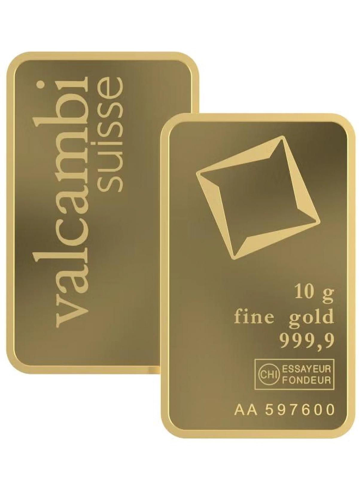 Valcambi Suisse 10g 24K (999.9) Pure Minted Gold Bar - Variable Design-1-portrait