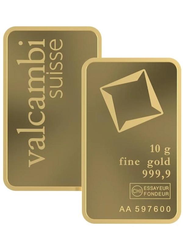 Valcambi Suisse 10g 24K (999.9) Pure Minted Gold Bar - Variable Design