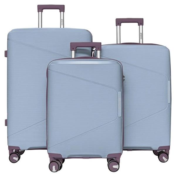 British Tourister 3 Piece Polypropylene Hard side Luggage Set with TSA Lock | Lightweight Spinner Suitcases with 360° Wheels | Durable Trolley Bags for Secure Travel (Small, Medium, Large) - Grey Blue
