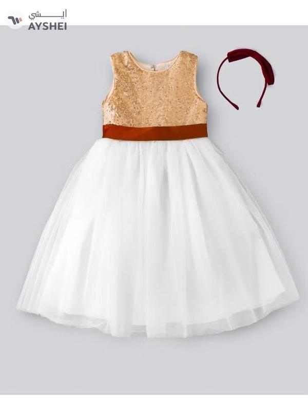 babyqlo Bow Detail Princess Party Dress White/Brown