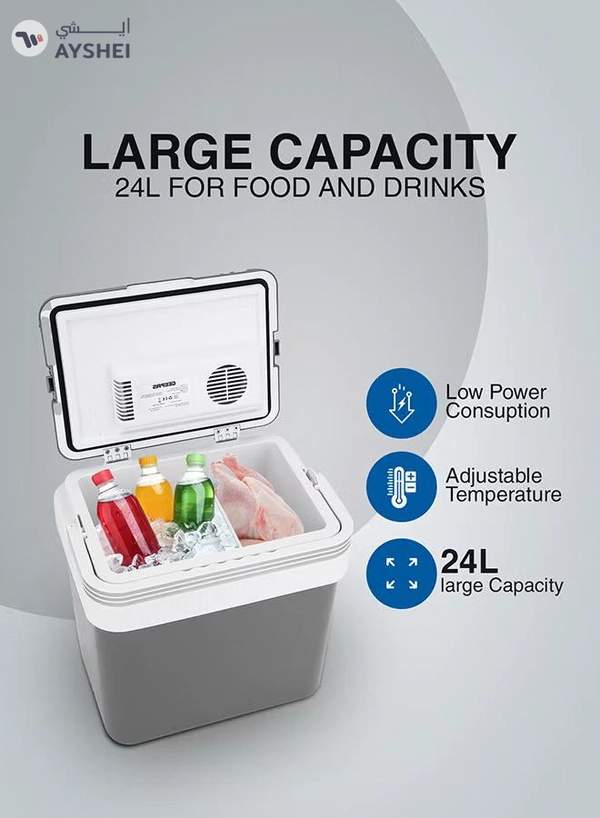 GEEPAS Hot & Cold Car Fridge with AC/DC Working Mode, Suitable for Car and Home Use, Easy to Carry Portable Refrigerator with Durable PP Material Construction GCF63062 Grey & white