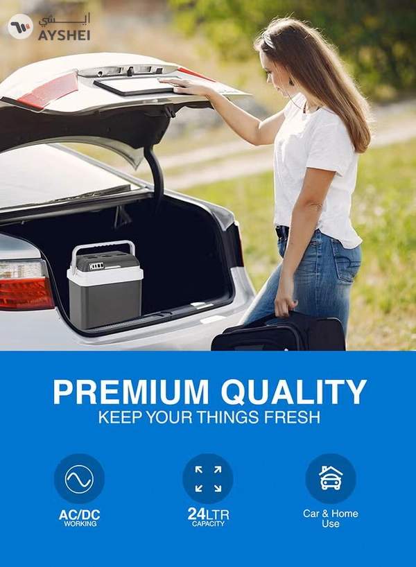 GEEPAS Hot & Cold Car Fridge with AC/DC Working Mode, Suitable for Car and Home Use, Easy to Carry Portable Refrigerator with Durable PP Material Construction GCF63062 Grey & white