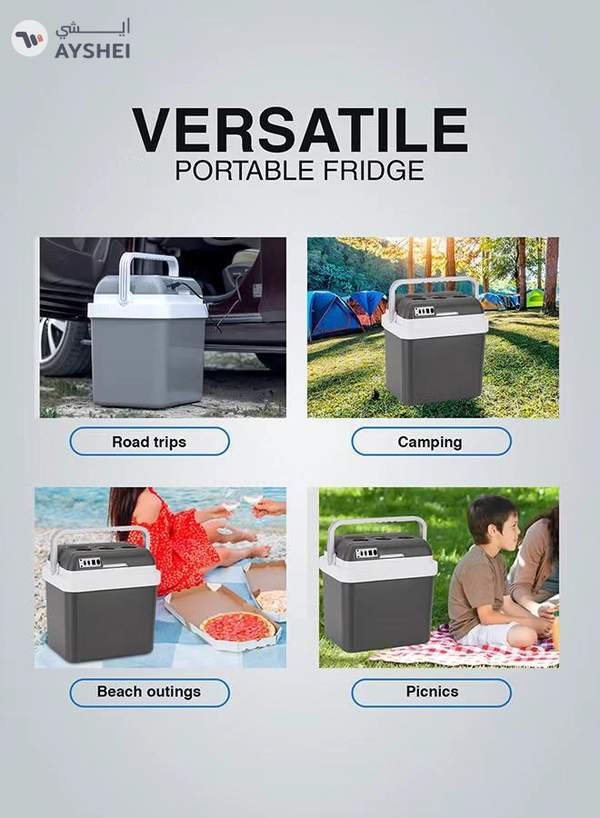 GEEPAS Hot & Cold Car Fridge with AC/DC Working Mode, Suitable for Car and Home Use, Easy to Carry Portable Refrigerator with Durable PP Material Construction GCF63062 Grey & white