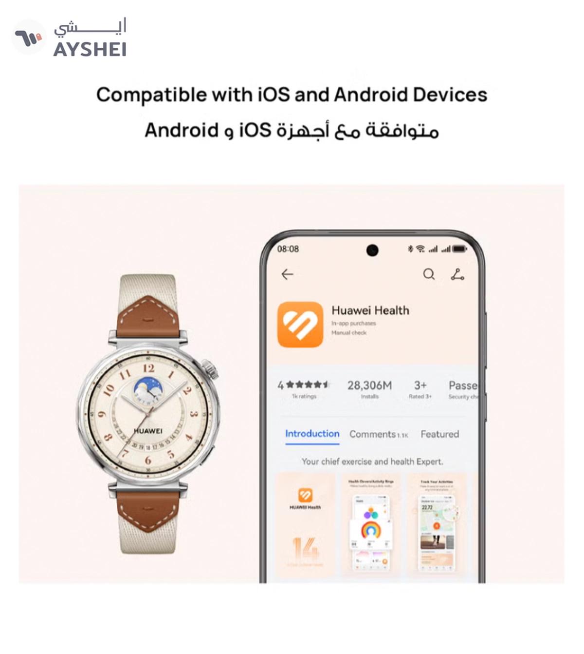 Huawei Watch GT 5 46mm Smartwatch, up to 14 Days Battery Life, All-new Running and Cycling Experience, Sharp-Edged Design Watch, Health Tracking, Compatible with iOS and Android - Fluoroelastomer Strap Black-5-5