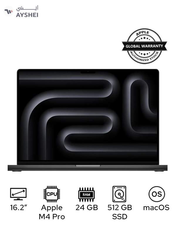 Apple MacBook Pro MX2X3 Liquid XDR Retina 16-Inch Display, M4 Pro Chip 14-Core CPU 20-Core GPU Processor/24GB RAM/512GB SSD/macOS English/Arabic Space Black