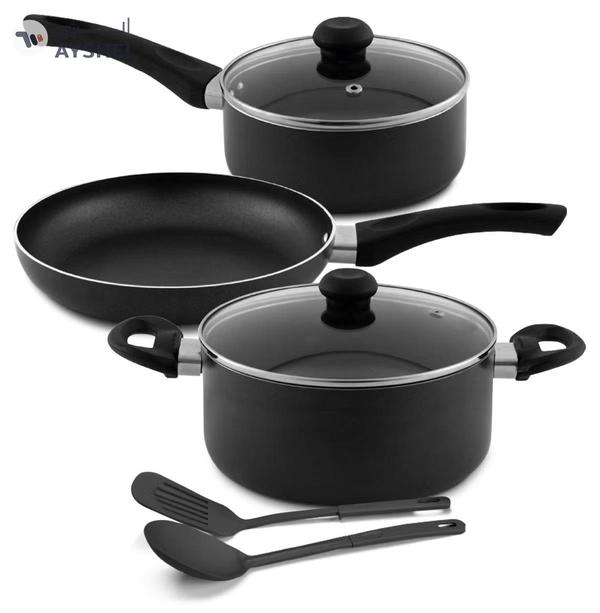 DELICI Nonstick Cookware Set 7 Pcs (NCS7G) | 10X Tougher Coating | Quick & Even Heat Distribution | Suitable for Hot Plate, Halogen, Ceramic, Gas | 24cm Casserole with Lid, 18cm Saucepan with Lid, 24cm Frypan and 2 Nylon Spatulas