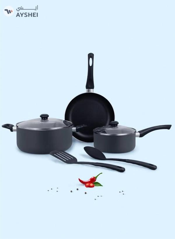 DELICI Nonstick Cookware Set 7 Pcs (NCS7G) | 10X Tougher Coating | Quick & Even Heat Distribution | Suitable for Hot Plate, Halogen, Ceramic, Gas | 24cm Casserole with Lid, 18cm Saucepan with Lid, 24cm Frypan and 2 Nylon Spatulas