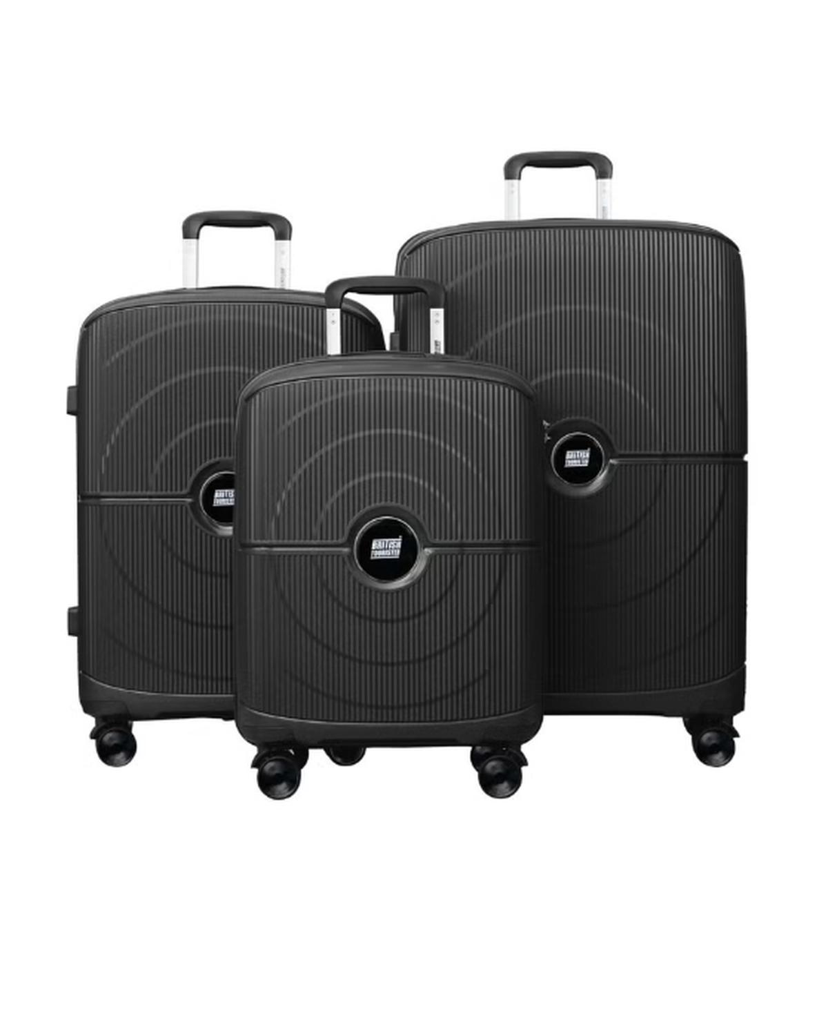 British Tourister Polypropylene Hardshell Luggage Set 3-Piece Spinner – TSA Approved Lock |Lightweight & Durable 20/24/28 Inch (Small, Medium, Large) – Black-0-portrait