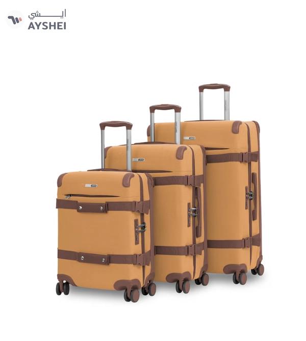 PARAJOHN Retro 3-Piece Canvas Luggage Set | 20/24/28 Inch Suitcases | 4-Wheel 360° Spinner Trolley | Travel Hard Case Set Brown