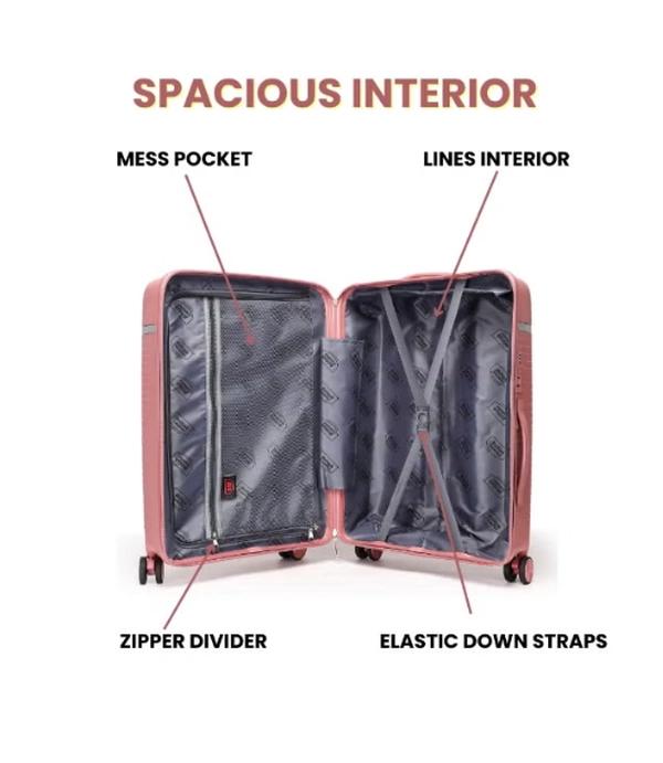 British Traveller 3-Piece Polypropylene Luggage Set | 20”, 24”, 28” Lightweight Suitcases with 360° Spinner Wheels, TSA Lock, Water & Scratch Resistant | Durable Hard Shell Trolley Bags with Telescopic Handle - Pink