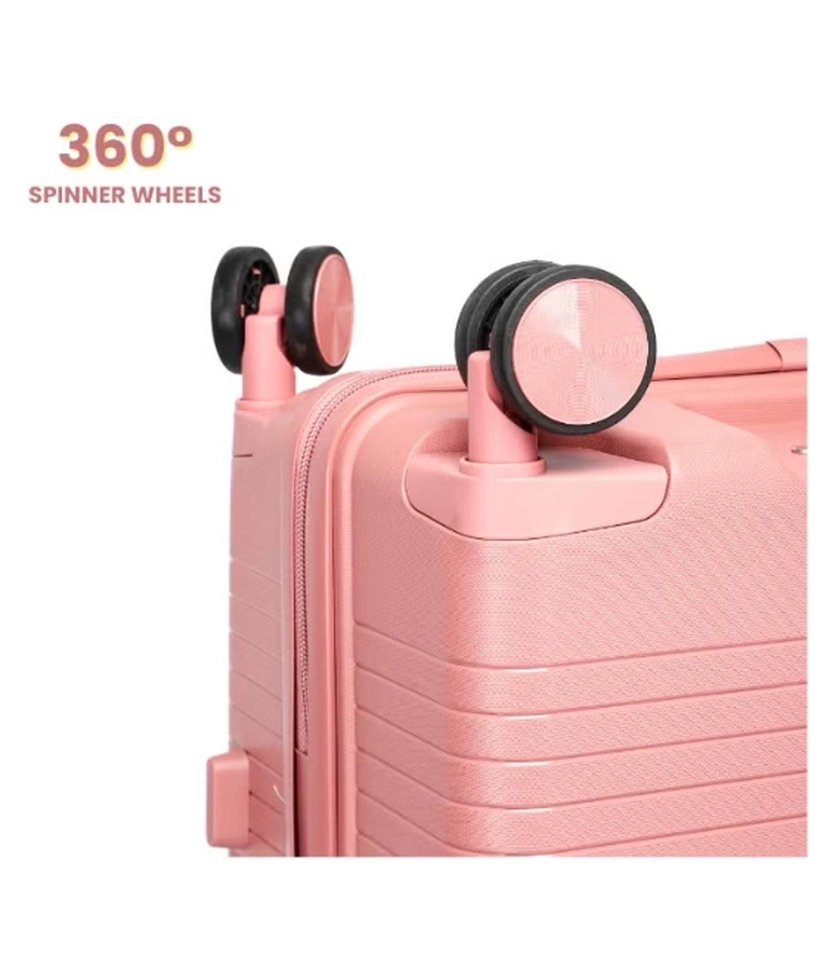 British Traveller 3-Piece Polypropylene Luggage Set | 20”, 24”, 28” Lightweight Suitcases with 360° Spinner Wheels, TSA Lock, Water & Scratch Resistant | Durable Hard Shell Trolley Bags with Telescopic Handle - Pink-6-6