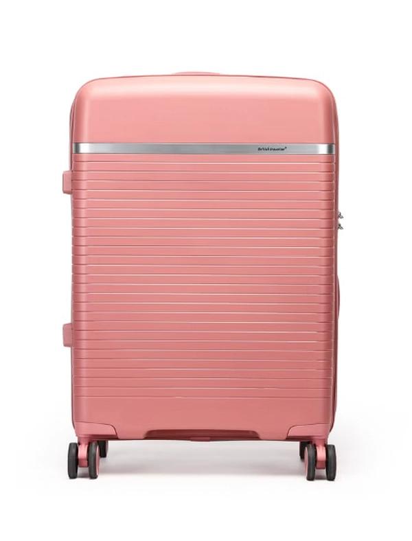 British Traveller 3-Piece Polypropylene Luggage Set | 20”, 24”, 28” Lightweight Suitcases with 360° Spinner Wheels, TSA Lock, Water & Scratch Resistant | Durable Hard Shell Trolley Bags with Telescopic Handle - Pink
