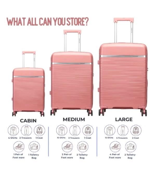 British Traveller 3-Piece Polypropylene Luggage Set | 20”, 24”, 28” Lightweight Suitcases with 360° Spinner Wheels, TSA Lock, Water & Scratch Resistant | Durable Hard Shell Trolley Bags with Telescopic Handle - Pink
