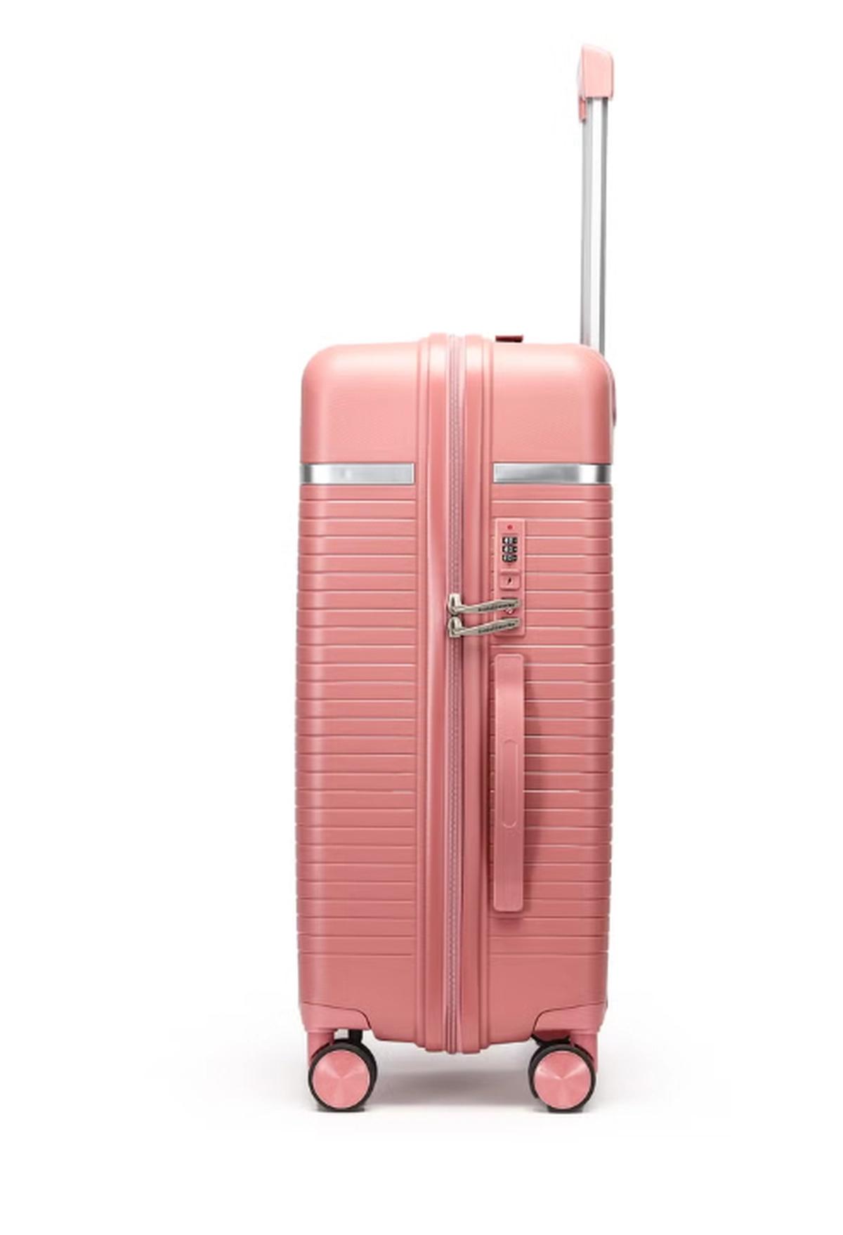 British Traveller 3-Piece Polypropylene Luggage Set | 20”, 24”, 28” Lightweight Suitcases with 360° Spinner Wheels, TSA Lock, Water & Scratch Resistant | Durable Hard Shell Trolley Bags with Telescopic Handle - Pink-2-2
