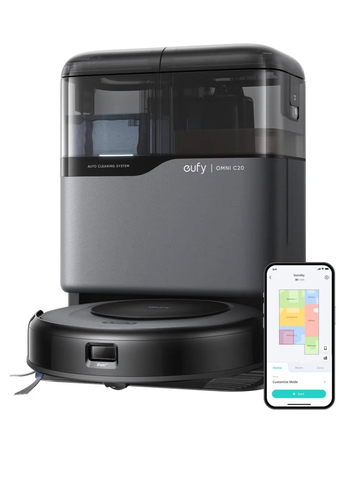 Eufy Robot Vacuum Omni C20 with All-in-One Station, Auto Emptying, Mop Washing and Drying for Hands-Free Cleaning, 7,000 Pa Powerful Suction, 3.35-Inch Ultra-Slim Body, Robot Vacuum and Mop Combo 30 W T2280V11 Black-0-portrait