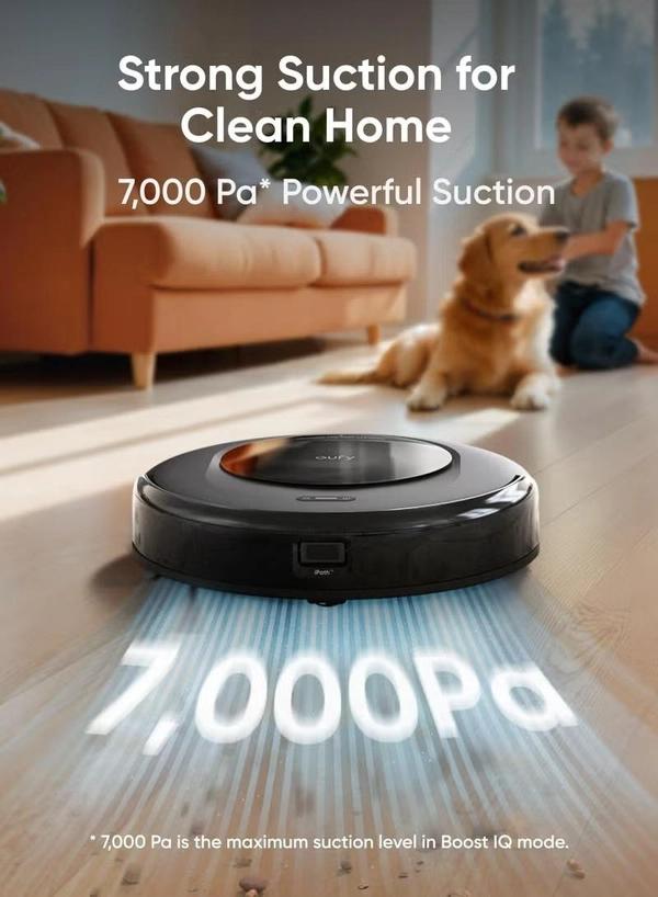 Eufy Robot Vacuum Omni C20 with All-in-One Station, Auto Emptying, Mop Washing and Drying for Hands-Free Cleaning, 7,000 Pa Powerful Suction, 3.35-Inch Ultra-Slim Body, Robot Vacuum and Mop Combo 30 W T2280V11 Black