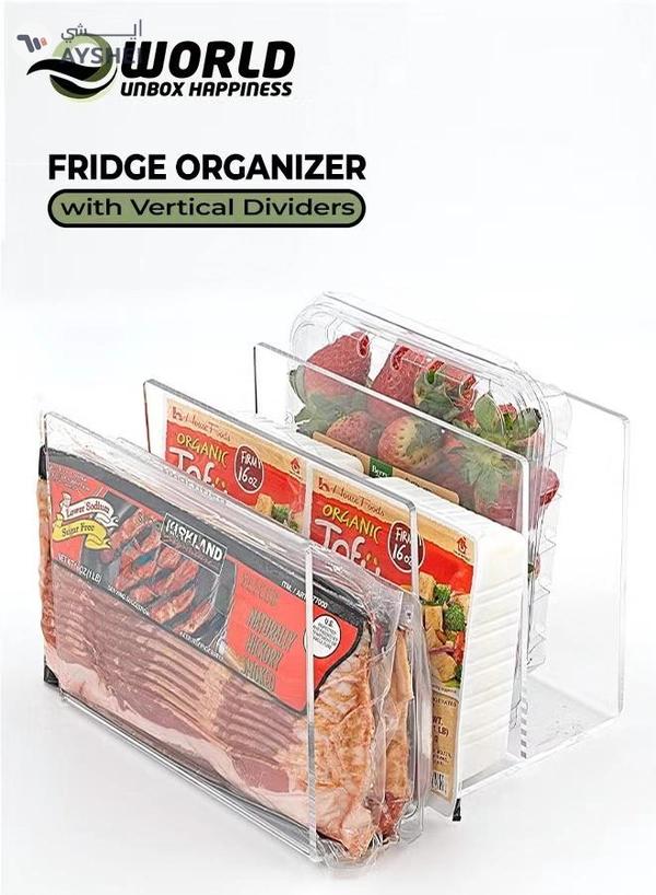 Eworld Stackable Fridge Acrylic Organizer with Vertical Dividers for Fruit Clamshells, Deli, Trays
