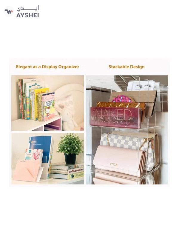 Eworld Stackable Fridge Acrylic Organizer with Vertical Dividers for Fruit Clamshells, Deli, Trays