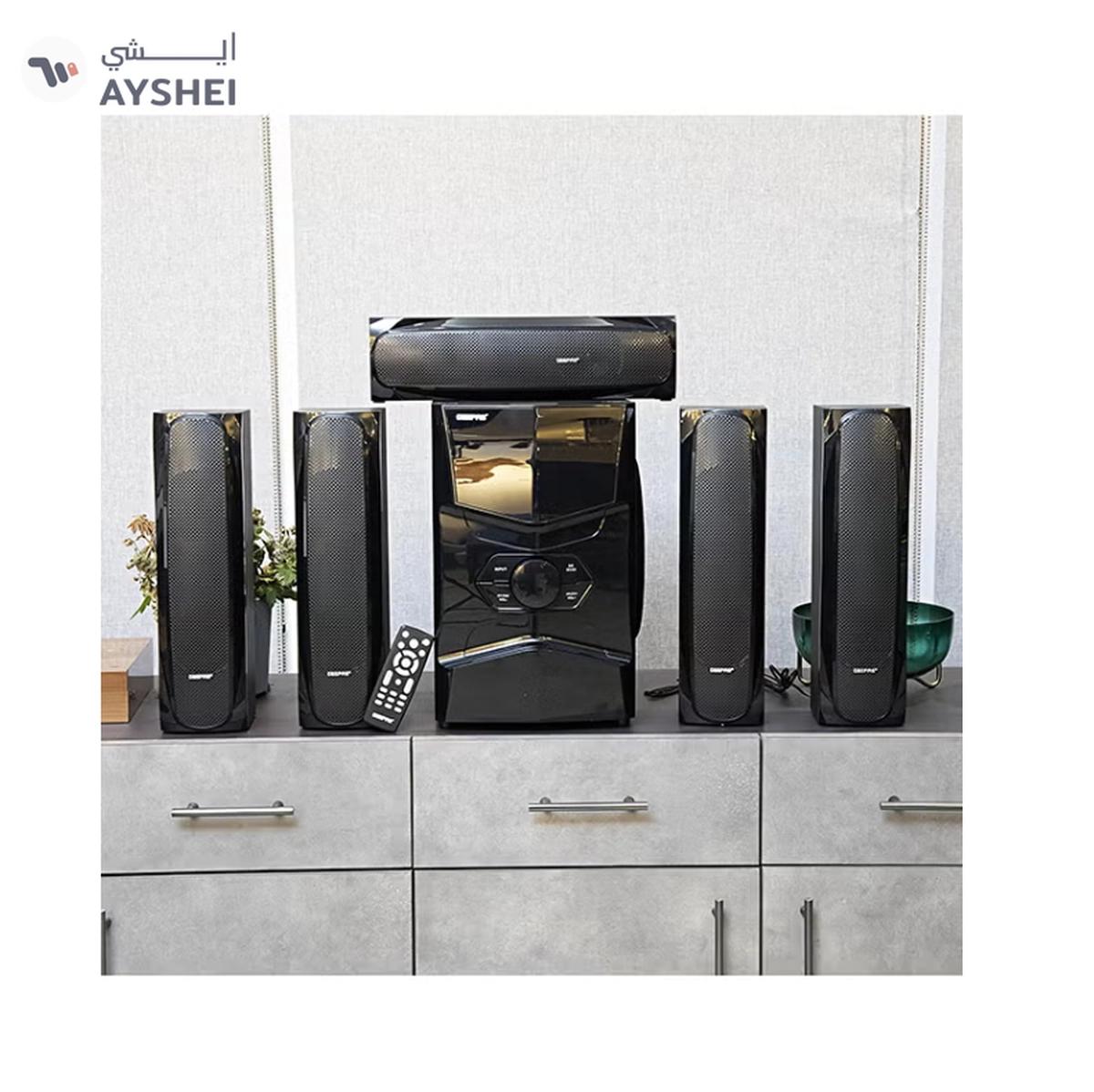 Geepas 5.1 Channel Multimedia Speaker System with Remote Control- GMS8578| FM Radio, Bluetooth, USB Input, SD Card Reader, Karaoke Function| LED Display-4-4