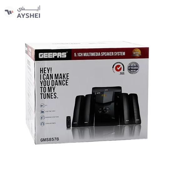 Geepas 5.1 Channel Multimedia Speaker System with Remote Control- GMS8578| FM Radio, Bluetooth, USB Input, SD Card Reader, Karaoke Function| LED Display