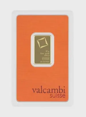 Valcambi Suisse 10g 24K (999.9) Pure Minted Gold Bar - Variable Design