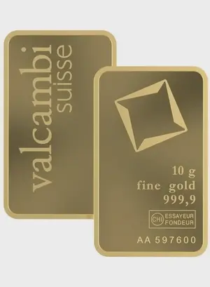 Valcambi Suisse 10g 24K (999.9) Pure Minted Gold Bar - Variable Design