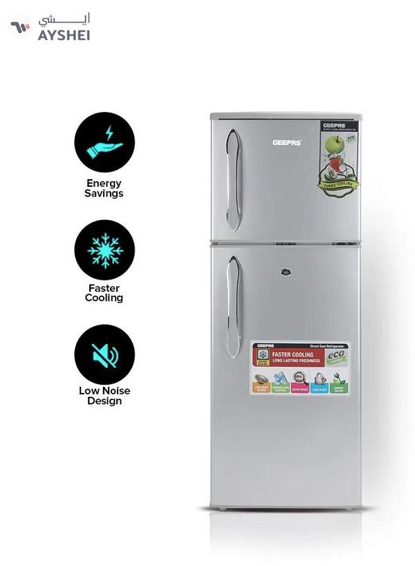 GEEPAS 180LGross/ 132L Net Capacity, Double Door Refrigerator - Durable Double Door Refrigerator, Fast Cooling & Preserves Freshness, Low Noise, Energy Efficient, In-Built Deodorizer, Tempered Glass Shelves , Freezer Capacity-34L 120 W 120 W GRF1856SPN Silver