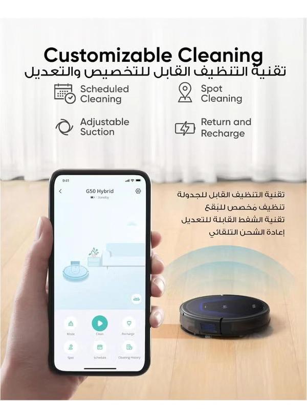 Eufy G50 Robot Vacuum With 4,000 Pa Powerful Suction, Dynamic Navigation And Pro Detangle Comb Roller Brush For Hair Cleaning, Mop Pad For Light Surface Cleaning, Perfect For Hard Floor, Pet Hair, Carpet 40 W T2212 Black