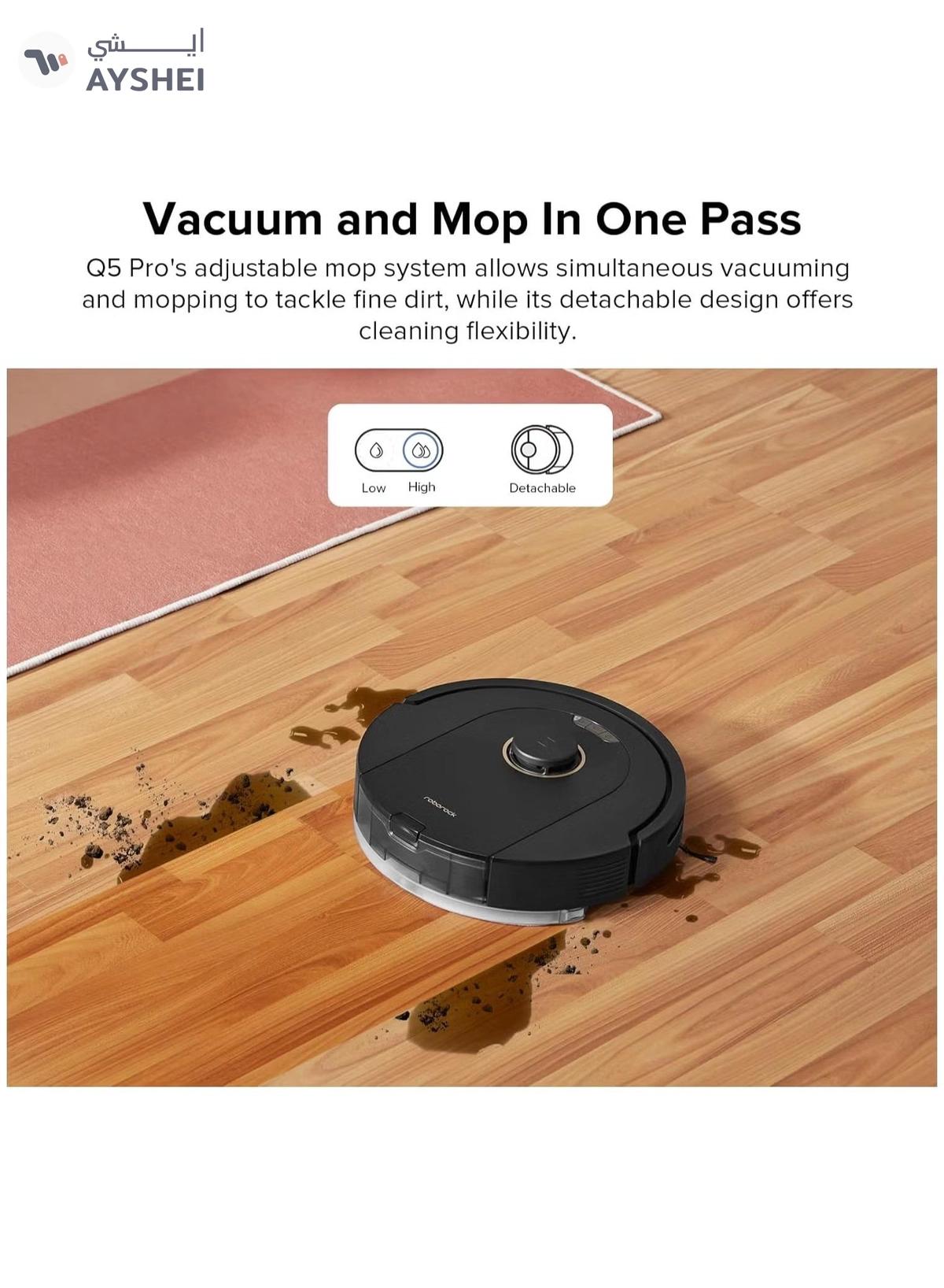 roborock Q5 Pro Robotic Vacuum And Mop Combo, DuoRoller Brush, 5500Pa Suction, LiDAR Navigation, Robotic Vacuum Cleaner With Large Dustbin, 240Min Runtime, Smart No-Go Zone, Perfect For Pet Hair 770 ml 58 W Q50ULE Black-5-5