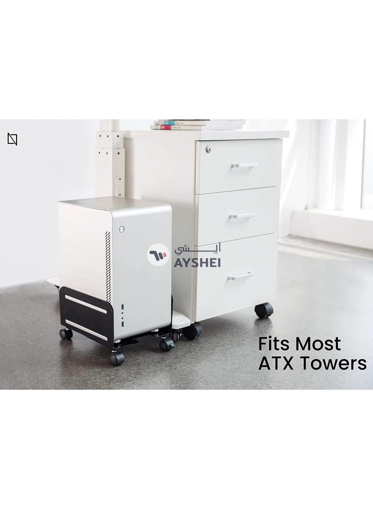 Mobile CPU Stand Desktop Computer Tower Cart with Caster Wheels (Black)-1-portrait