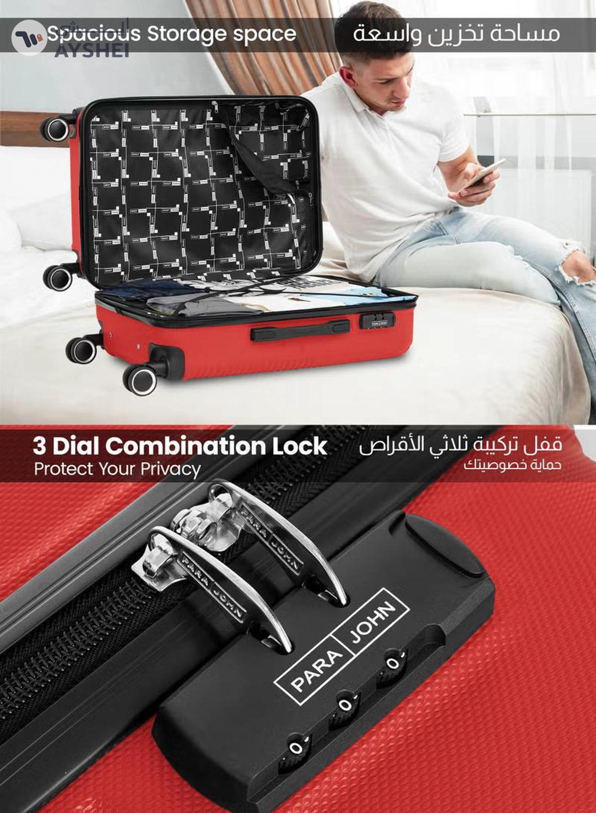 PARAJOHN ABS Material 3-Piece Hardsided Luggage Set | 4-Wheel Spinner Trolley | Small (10kg), Medium (20kg), Large (30kg)Red-1-portrait