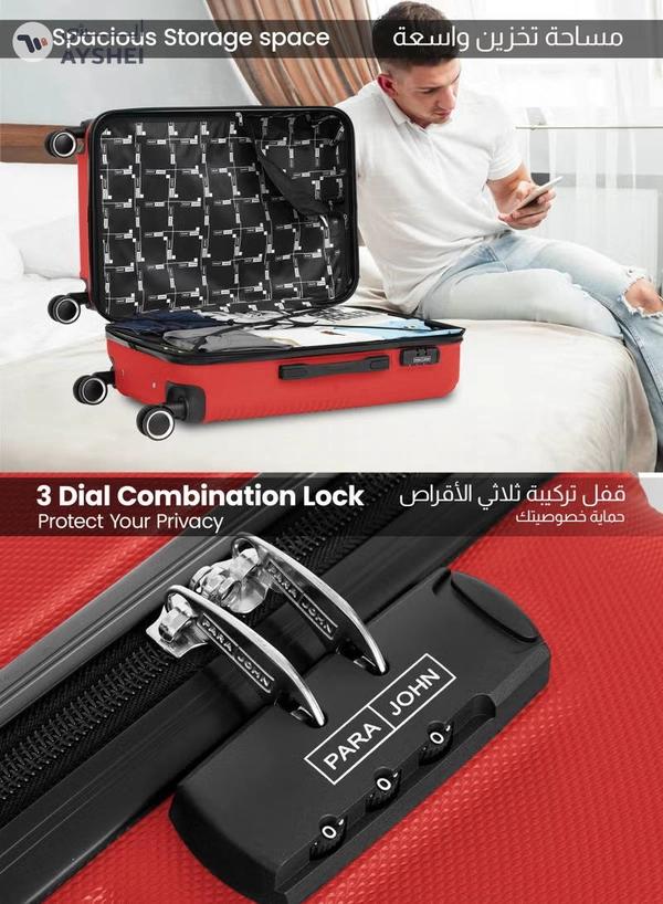 PARAJOHN ABS Material 3-Piece Hardsided Luggage Set | 4-Wheel Spinner Trolley | Small (10kg), Medium (20kg), Large (30kg)Red