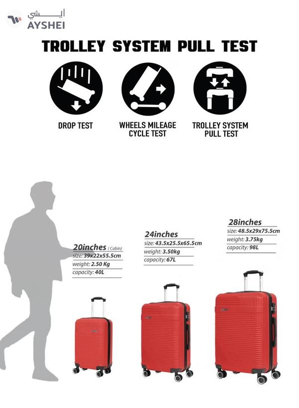 PARAJOHN ABS Material 3-Piece Hardsided Luggage Set | 4-Wheel Spinner Trolley | Small (10kg), Medium (20kg), Large (30kg)Red