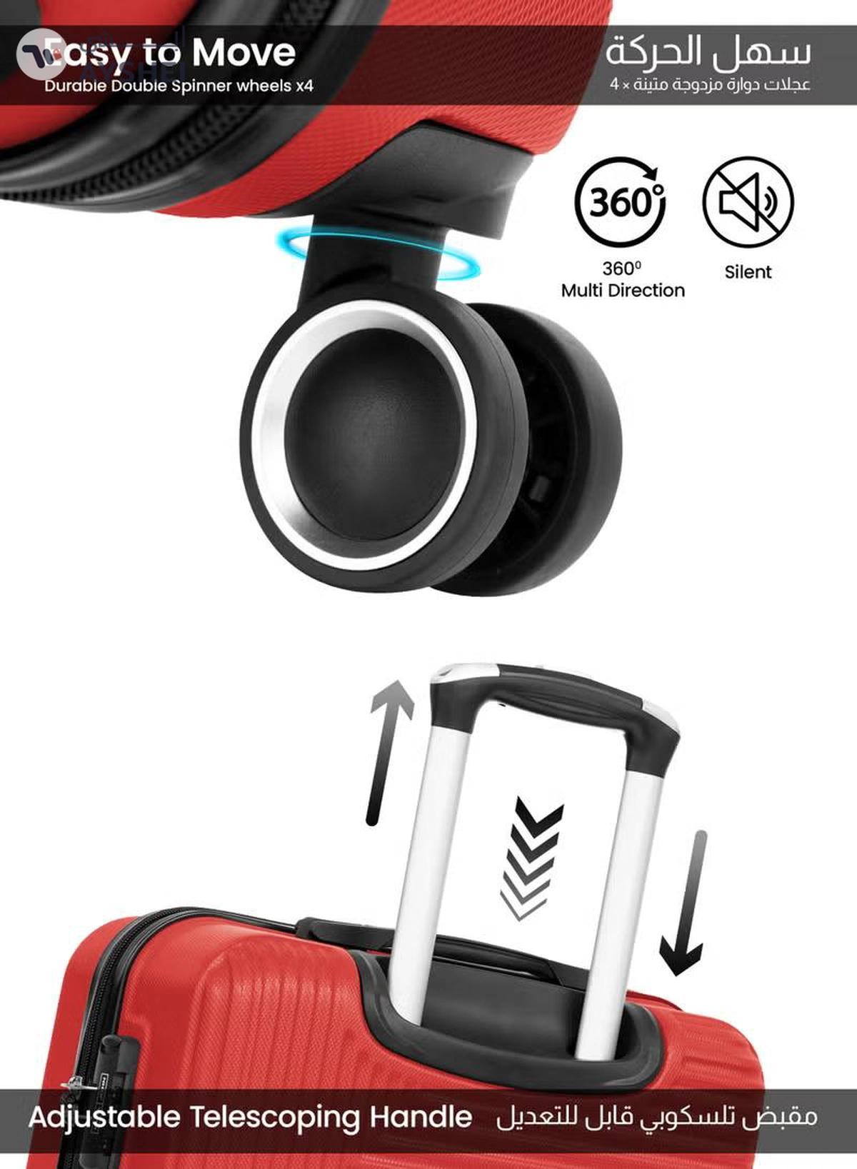 PARAJOHN ABS Material 3-Piece Hardsided Luggage Set | 4-Wheel Spinner Trolley | Small (10kg), Medium (20kg), Large (30kg)Red-4-4