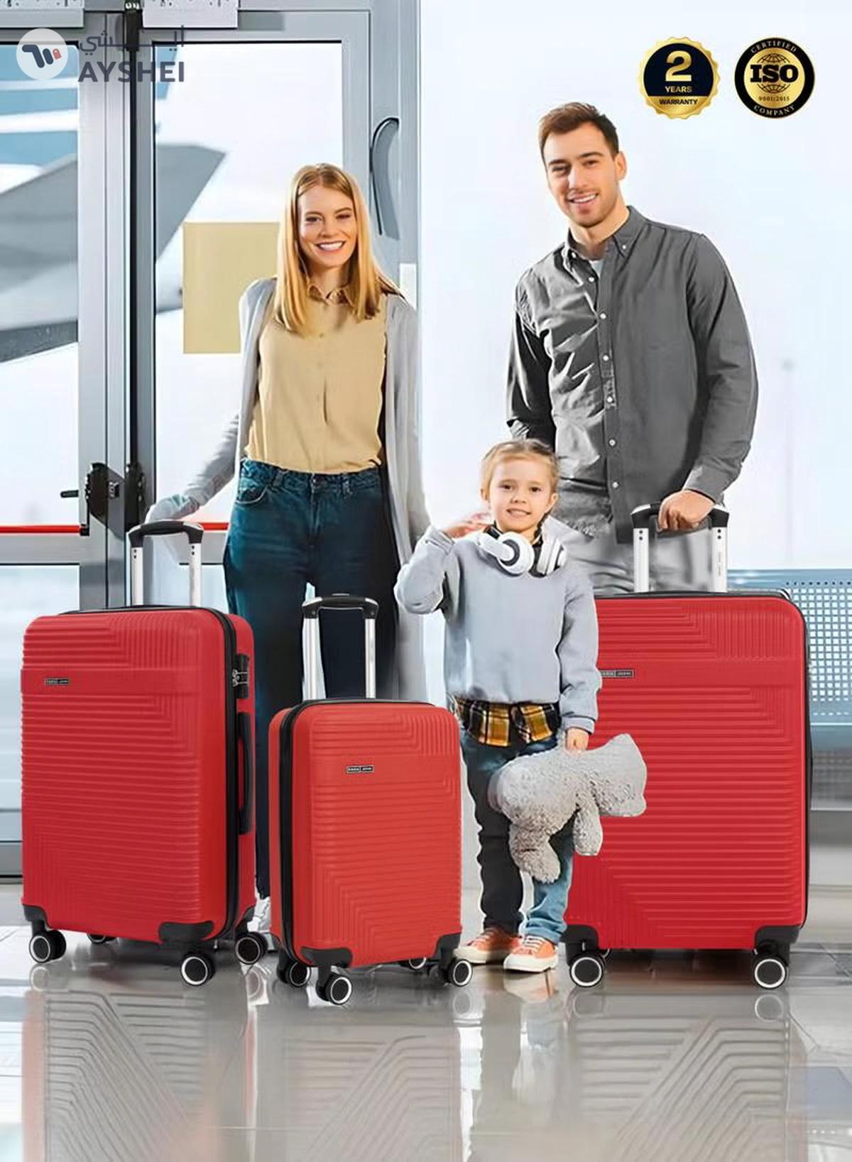 PARAJOHN ABS Material 3-Piece Hardsided Luggage Set | 4-Wheel Spinner Trolley | Small (10kg), Medium (20kg), Large (30kg)Red-6-6
