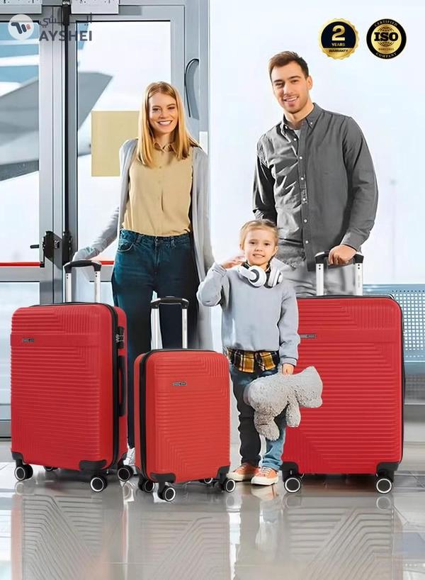 PARAJOHN ABS Material 3-Piece Hardsided Luggage Set | 4-Wheel Spinner Trolley | Small (10kg), Medium (20kg), Large (30kg)Red