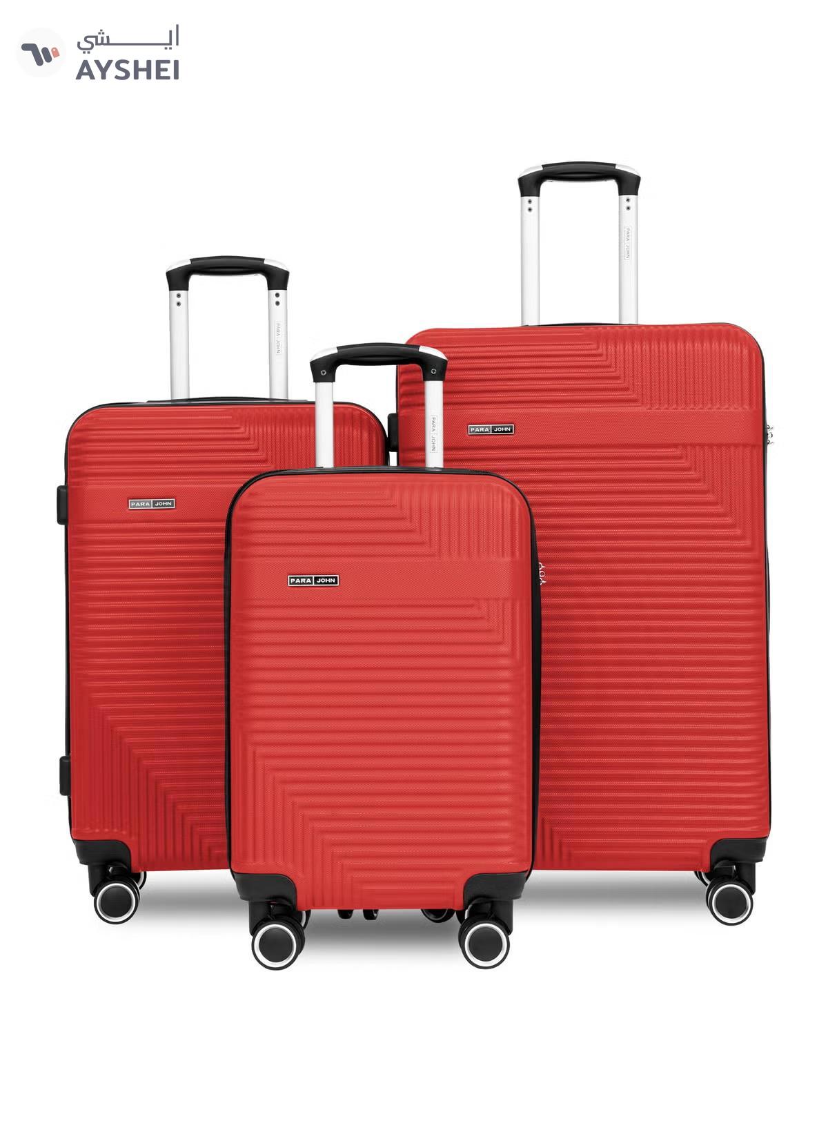 PARAJOHN ABS Material 3-Piece Hardsided Luggage Set | 4-Wheel Spinner Trolley | Small (10kg), Medium (20kg), Large (30kg)Red-0-portrait