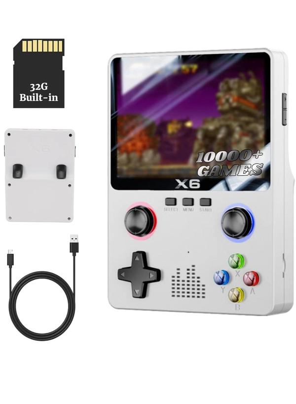 X6 HD Handheld Game Console - Portable Retro Gaming Console, Mini X6 Handheld with 32GB Storage, Built-In Classic Games, Long Battery Life, Perfect for On-the-Go Entertainment (White)