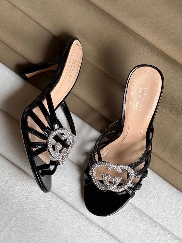 Gucci Crystal Double G Patent Leather Heeled Sandals