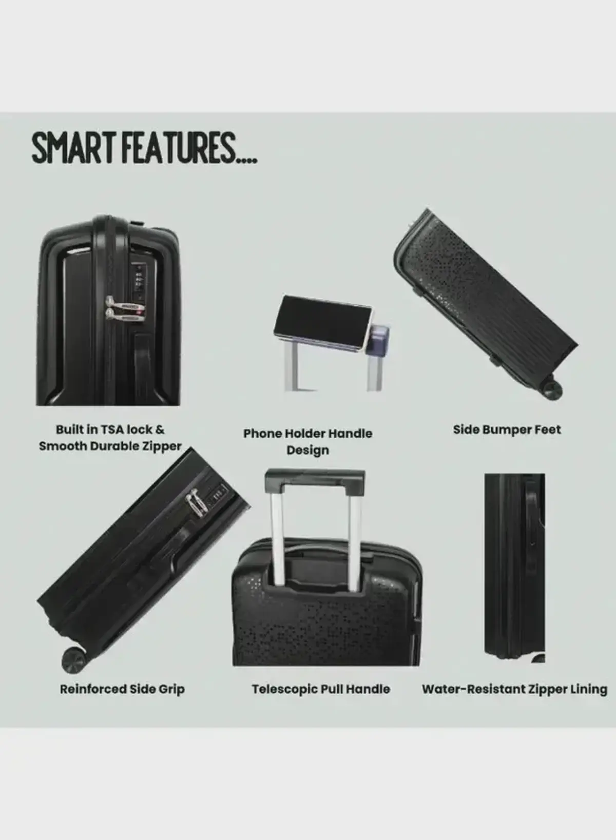 British Tourister 3 Piece Polypropylene Hard Side Spinner Luggage Trolley Set 20/24/28 Inch - Black-3-3