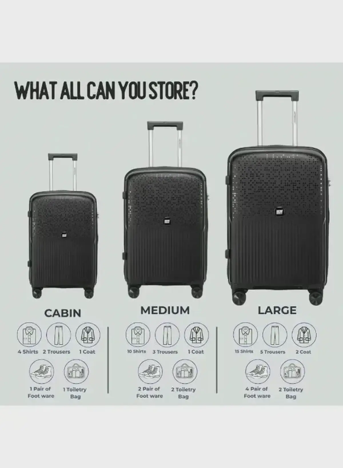 British Tourister 3 Piece Polypropylene Hard Side Spinner Luggage Trolley Set 20/24/28 Inch - Black-5-5