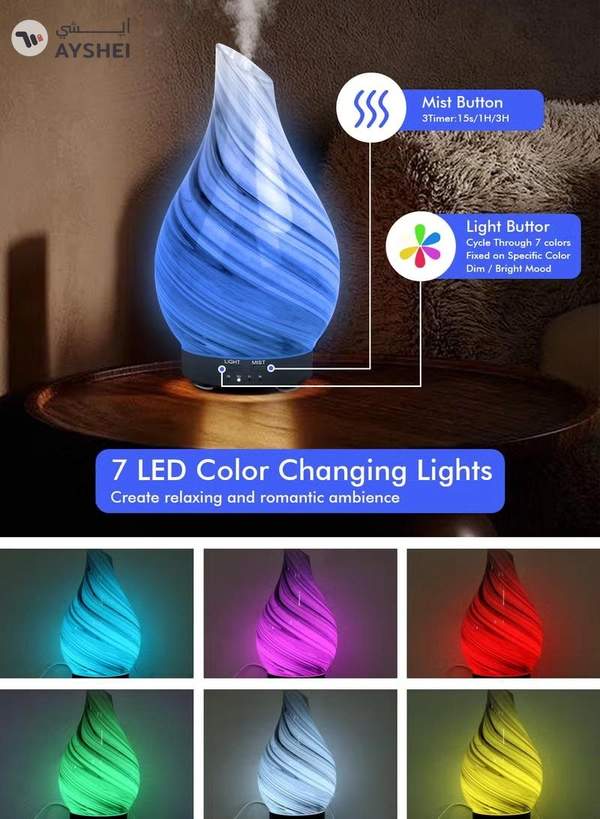 HomarKet Essential Oil Diffuser 120ml Ultrasonic Aromatherapy Diffuser with Handmade Glass BPA Free Waterless Auto-Off, 4 Timer Setting 7 Colors Changed LED for Home Yoga Office