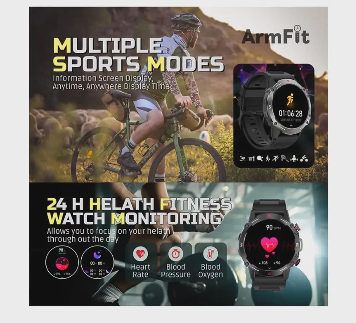 ARMFIT Hulk Smartwatch For Men, AMOLED Always On Display Bluetooth Calling Waterproof Fitness Watches Compatible With Android iOS Black-5-5